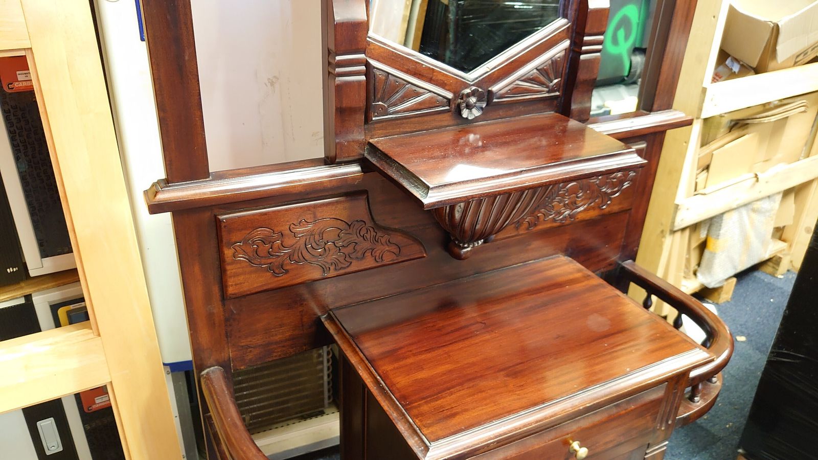 Victorian Reproduction Hallway Stand With Candle Sconces   1980s/90s. Very Good Condition. Mahogany Effect   2.26m Tall 0.98m Wide 0.4m Dep photo 285.0