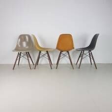 Eames Herman Miller Dsw Side Chairs In Ochres And Light Greige photo for sale