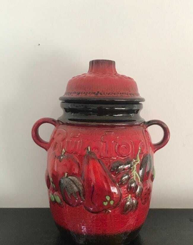 Rumtopf Jar. Flambeau Red. Lidded, Twin Handled. Very Good Condition. Vintage