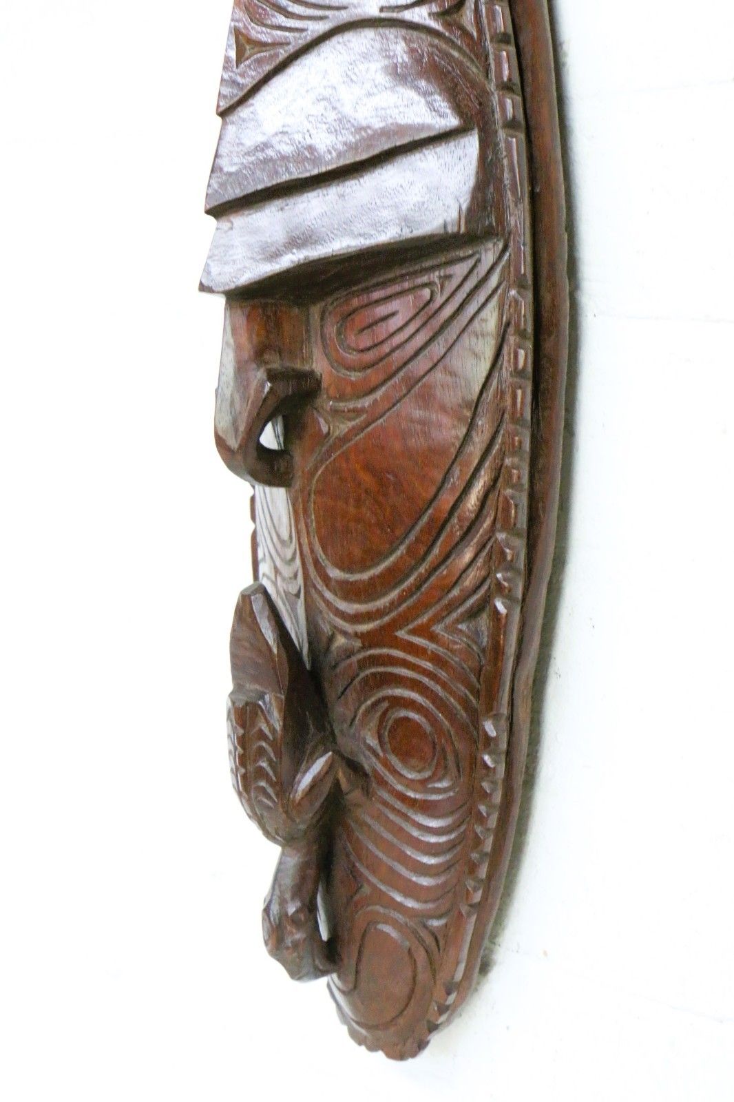 Vintage Pacific Islands Tribal Art Face Mask Hand Carved Wood Papua New Guinea photo 137.5
