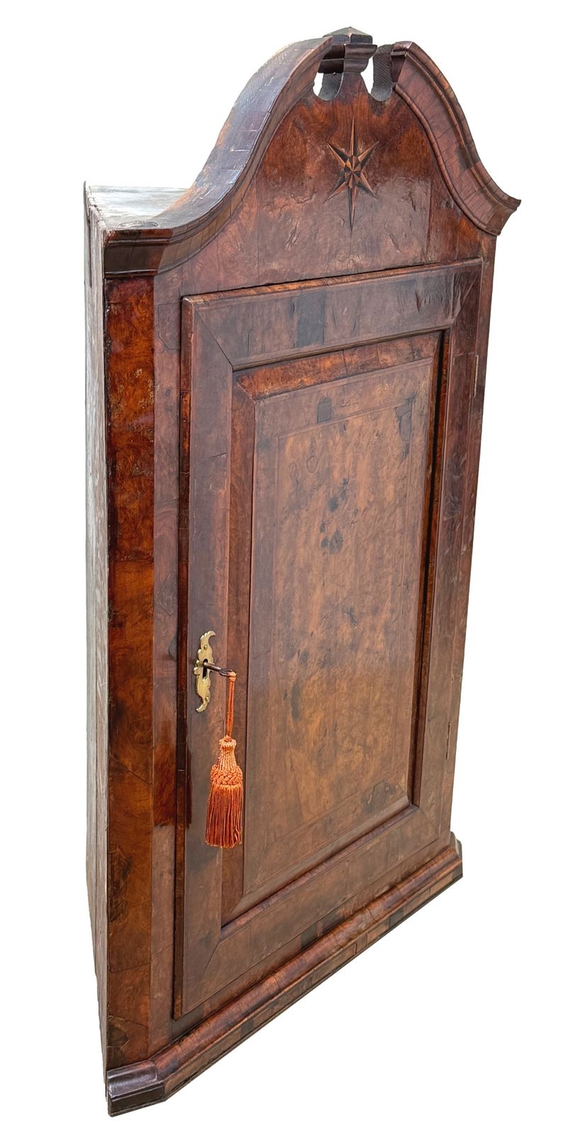 photo furniture Queen Anne Burr Walnut Hanging Corner Cupboard (England, Circa 1710)