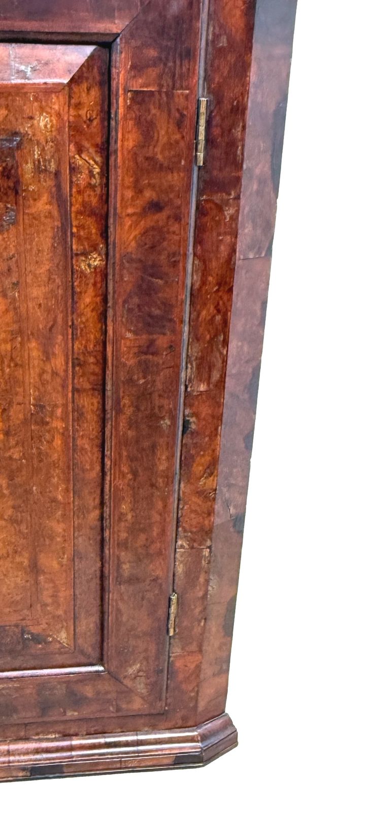 Furniture Queen Anne Burr Walnut Hanging Corner Cupboard (England, Circa 1710) photo
