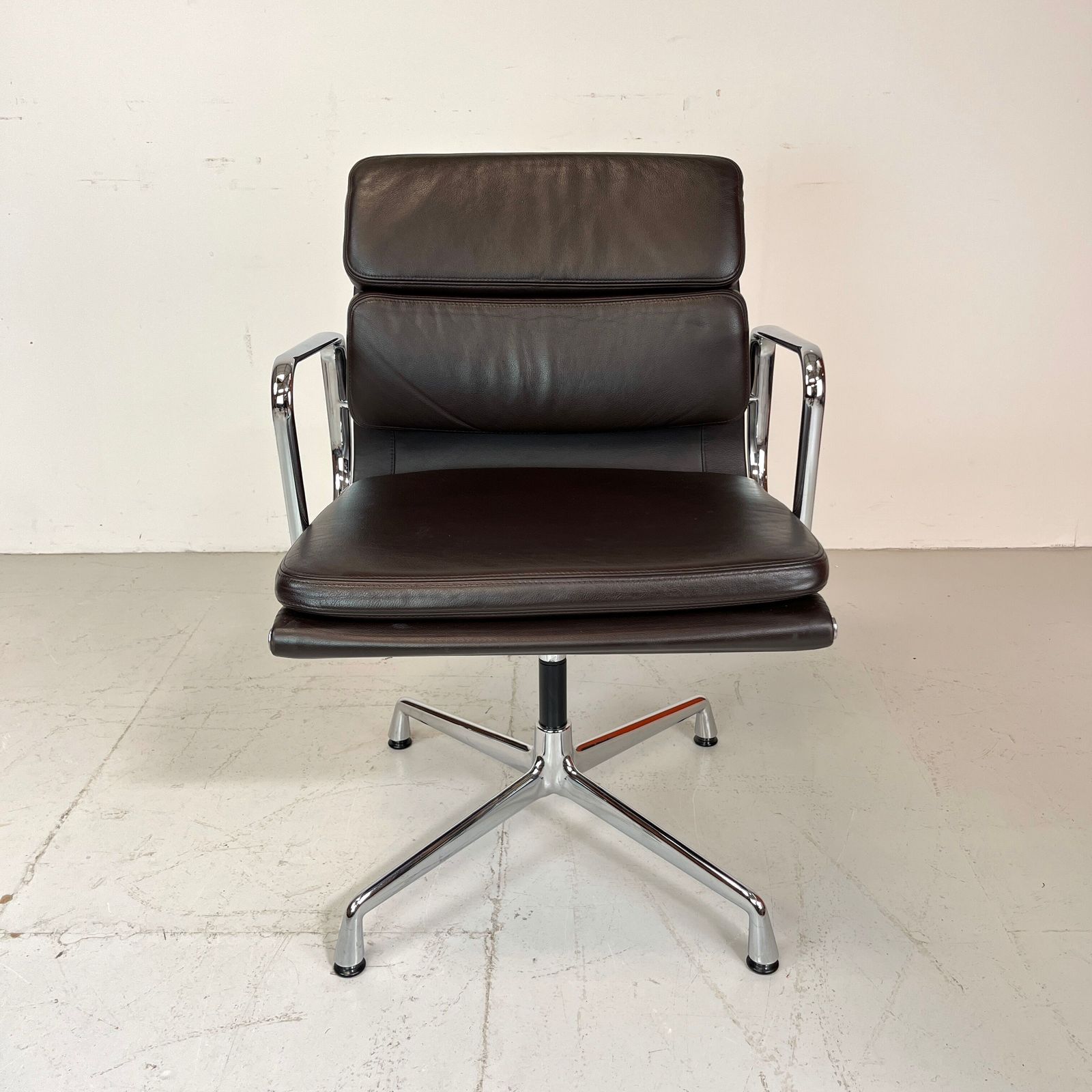 Eames Vitra For Herman Miller Brown Leather Soft Pad Group Chair photo for sale