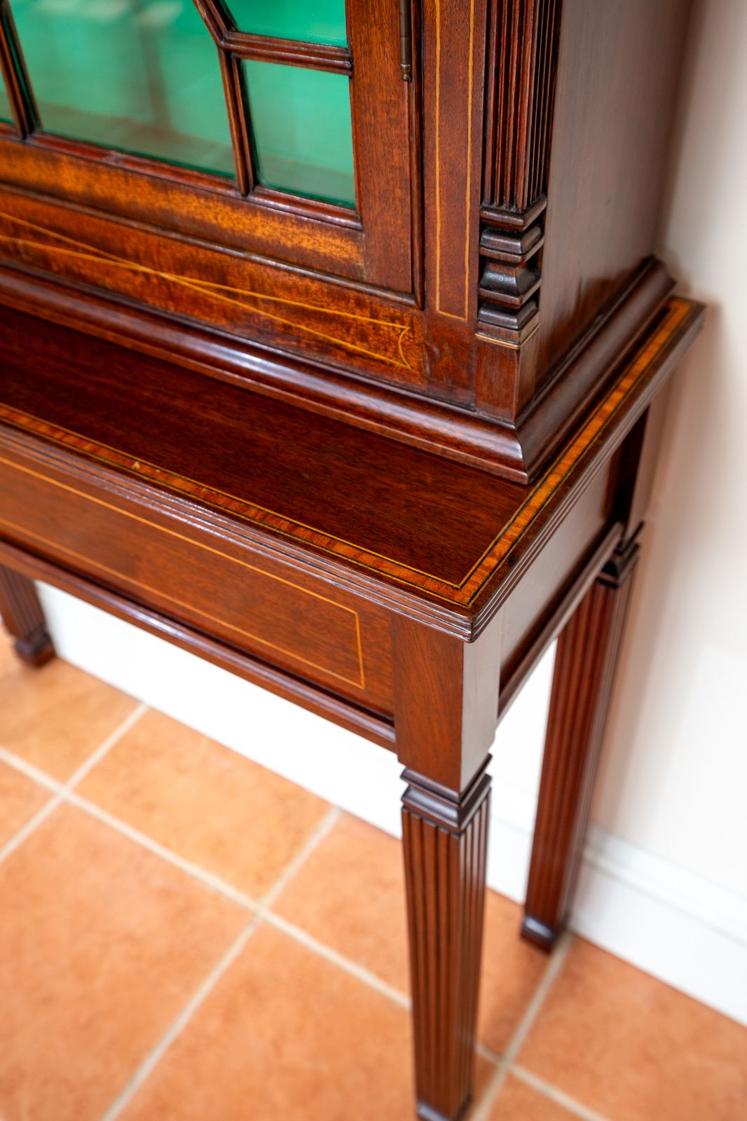 photo buy Fine Antique Glazed Cabinet And Consol.E Tabl.E Matching Set Inlaid Mahogany Astragal Glass Edwardia.N Victoria.N Hallway Living Room