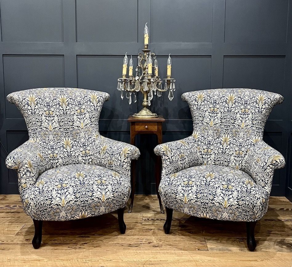 A Rare Pair Of French Napoleon III Fishtail Armchairs