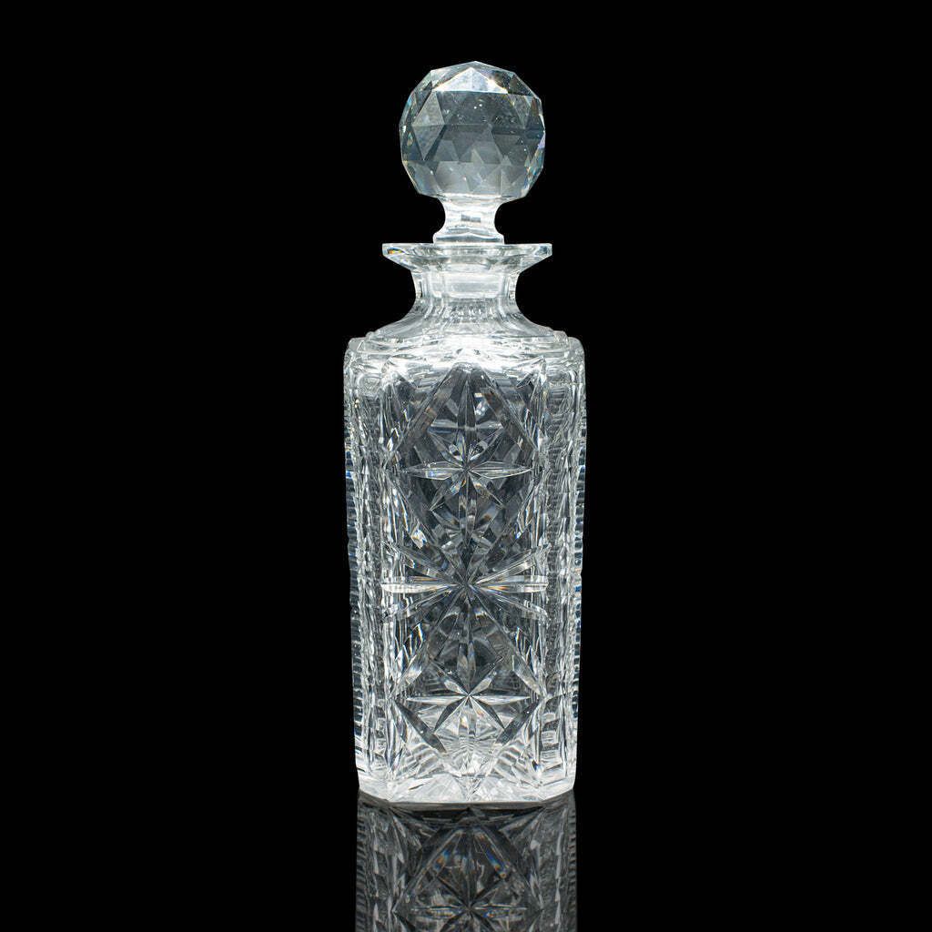 Vintage Whisky Decanter English Cut Glass Bourbon Scotch Carafe Mid Century photo 1673.0