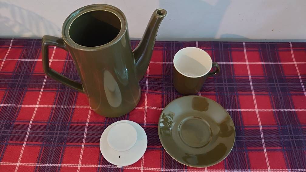 Sage Green Beswick 1958 Tall Teapot And Cup And Saucer. Excellent Condition photo buy
