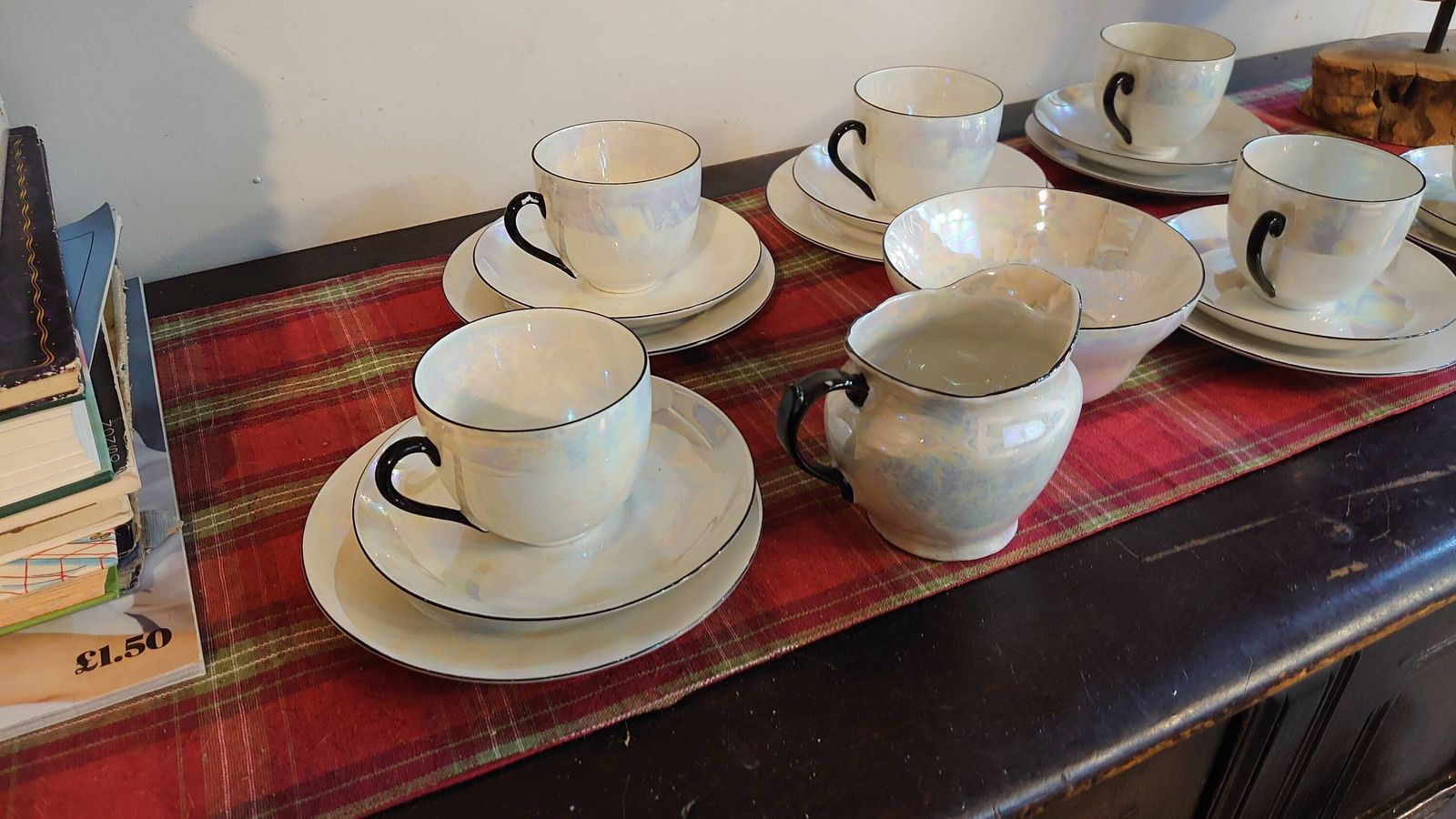 6 Pearlescent Tea Cups, Saucers And Sideplates With A Sugar Bowl & Creamer   Very Good To Excellent Condition   Czech Slovak Ceramic photo 71.0