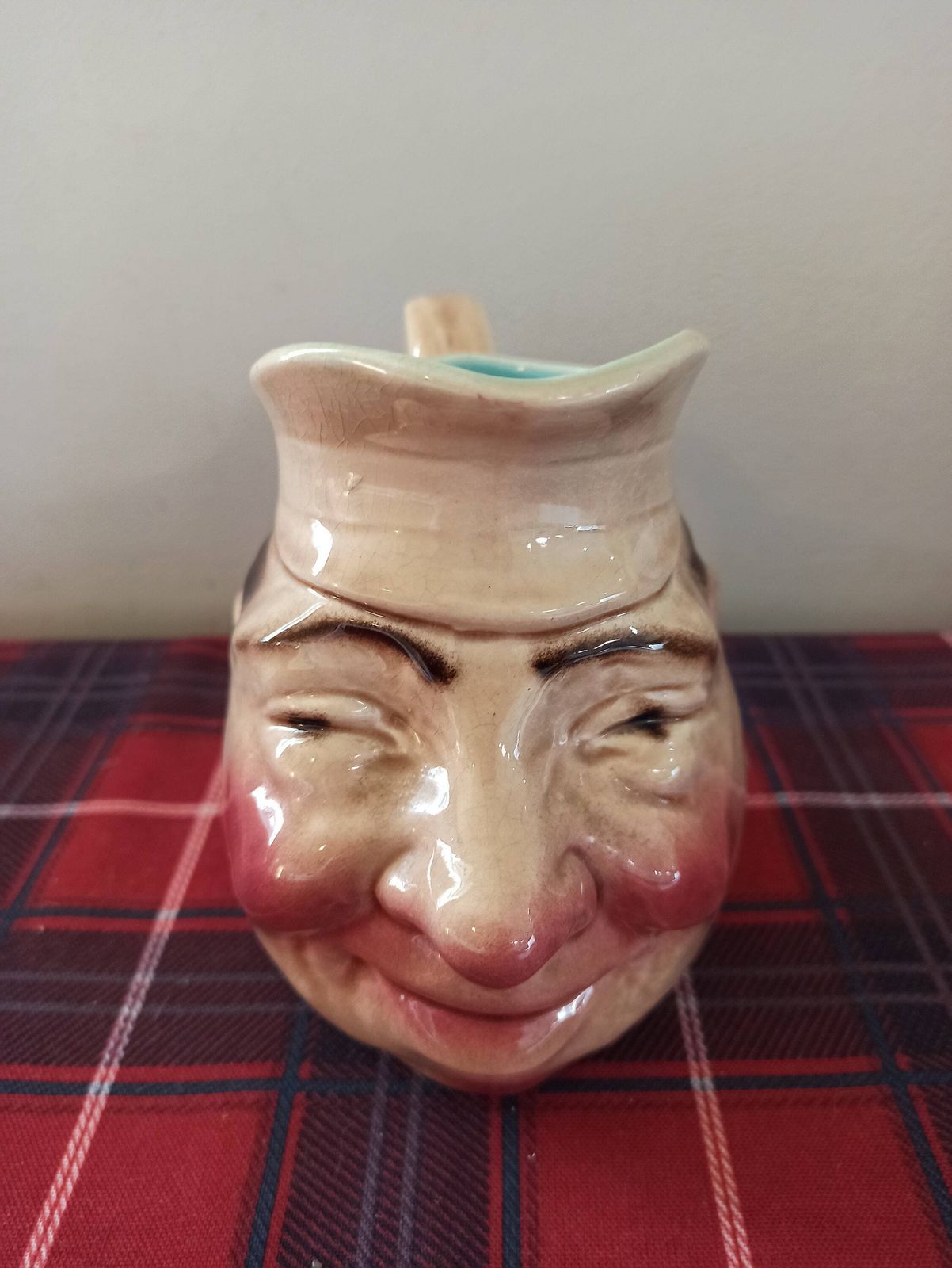 Antique Victorian Majolica Sarreguemines French Toby Jug. C1880s.