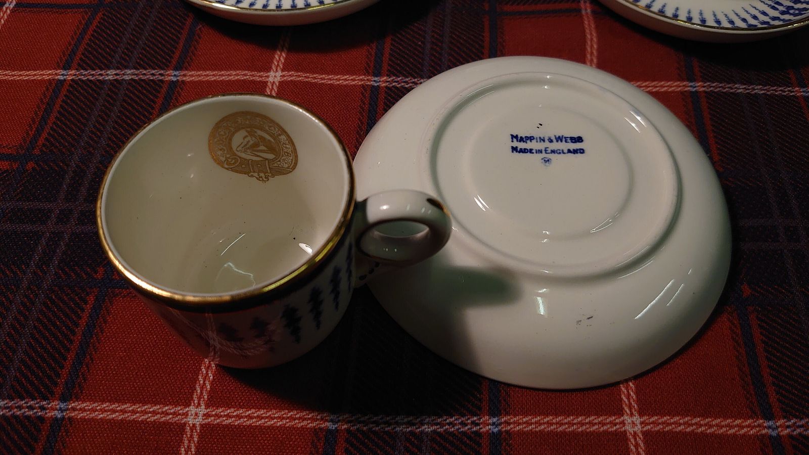 6 Mappin And Webb Demitasse Cups And Saucers   Blue, White And Gold   "The Jockey Club"   Very Good To Excellent Condition photo buy