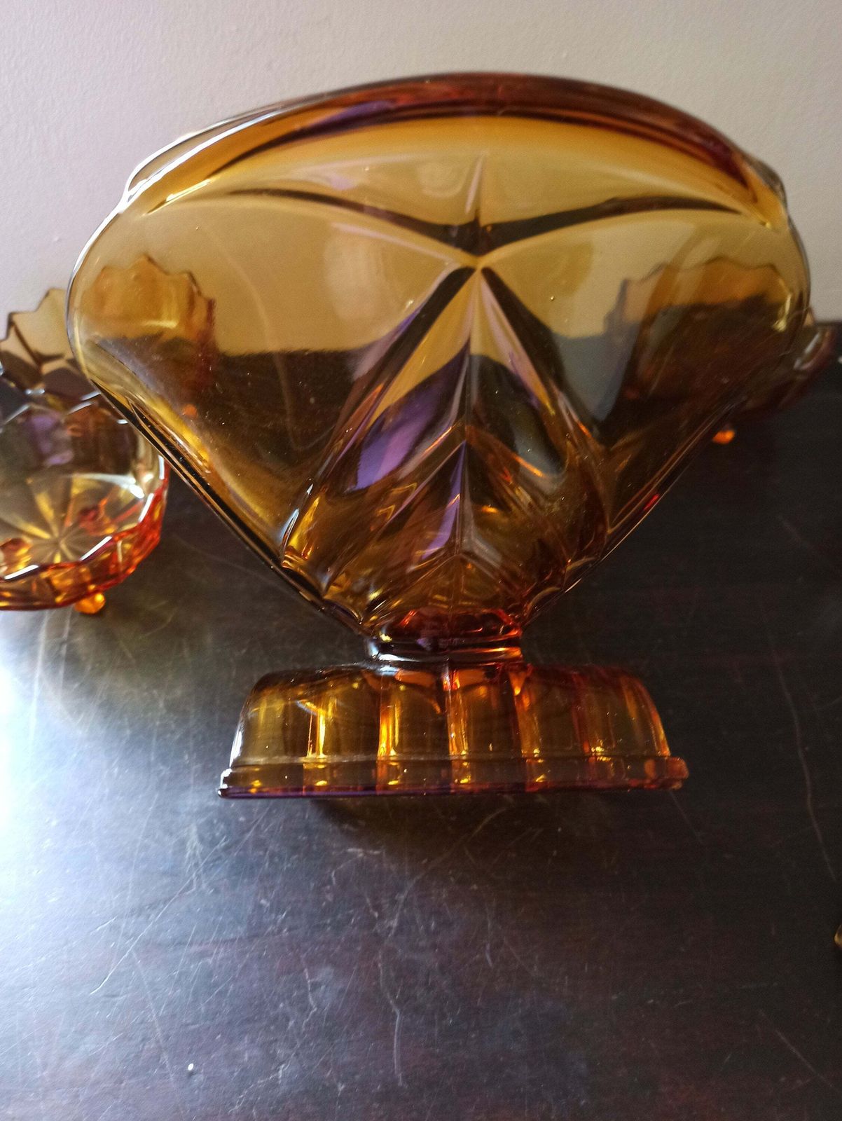 Vintage Amber Glass Serving Dessert Bowl And 6 Matching Glass Bowls. Excellent Condtion. photo buy