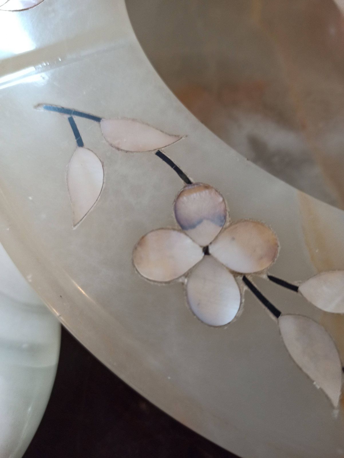 Vintage Onyx Turned Decorative Dish, With Mother Of Pearl Inlay Very Good Condition. photo Home Decor
