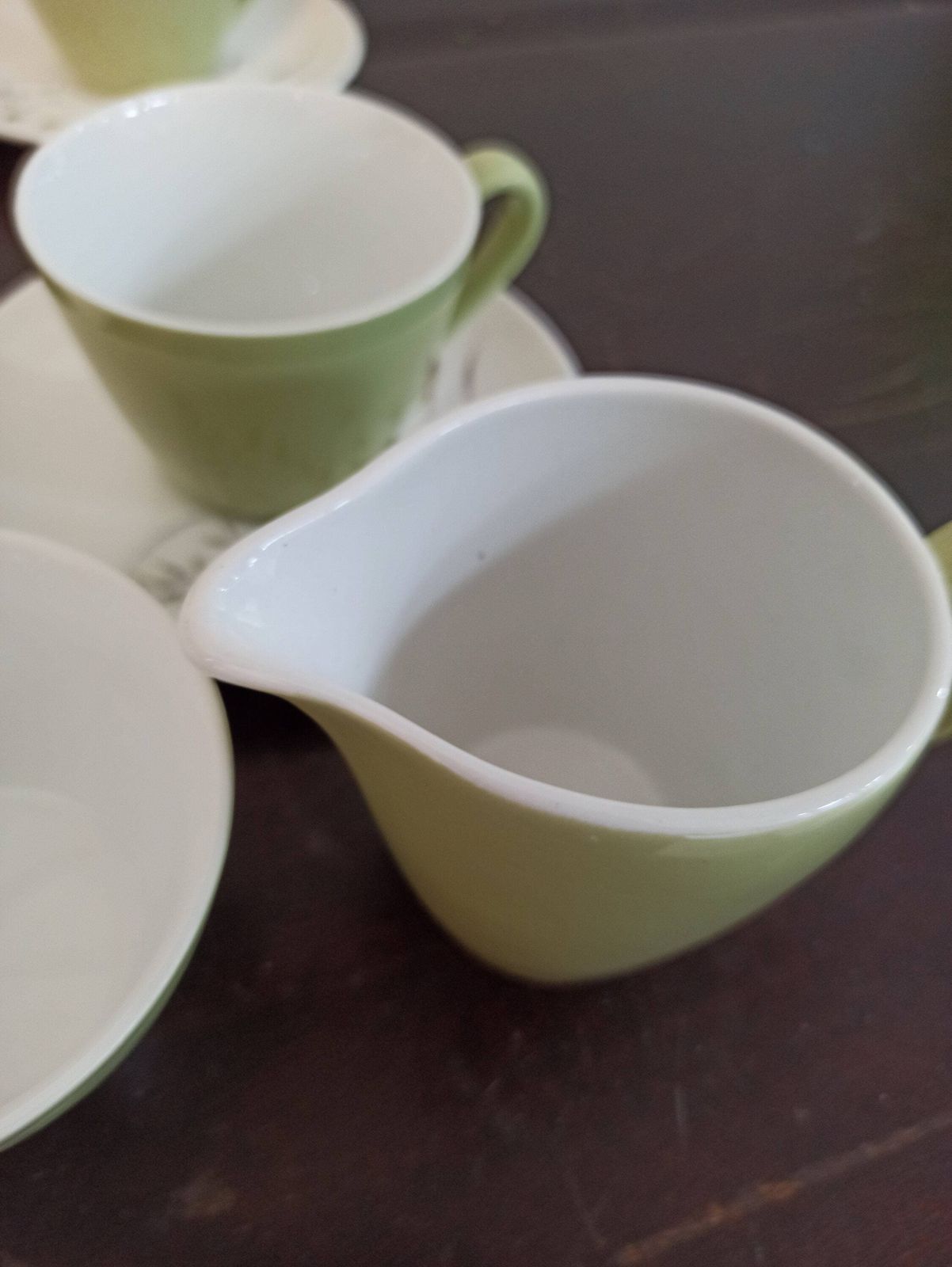 Vintage Green Teaset. 6 Cups And Saucers. Teapot, Milk Jug And Sugar Bowl. Very Good Condition. Johnson Brothers. photo for sale