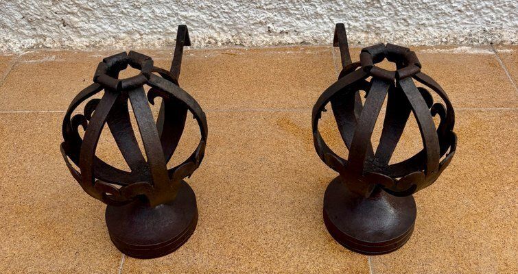 Mid Century Modernist Spanish Wrought Iron Couple Andirons, 1950s, Set Of 2 photo vintage