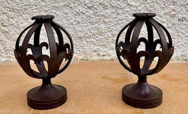 photo furniture Mid Century Modernist Spanish Wrought Iron Couple Andirons, 1950s, Set Of 2
