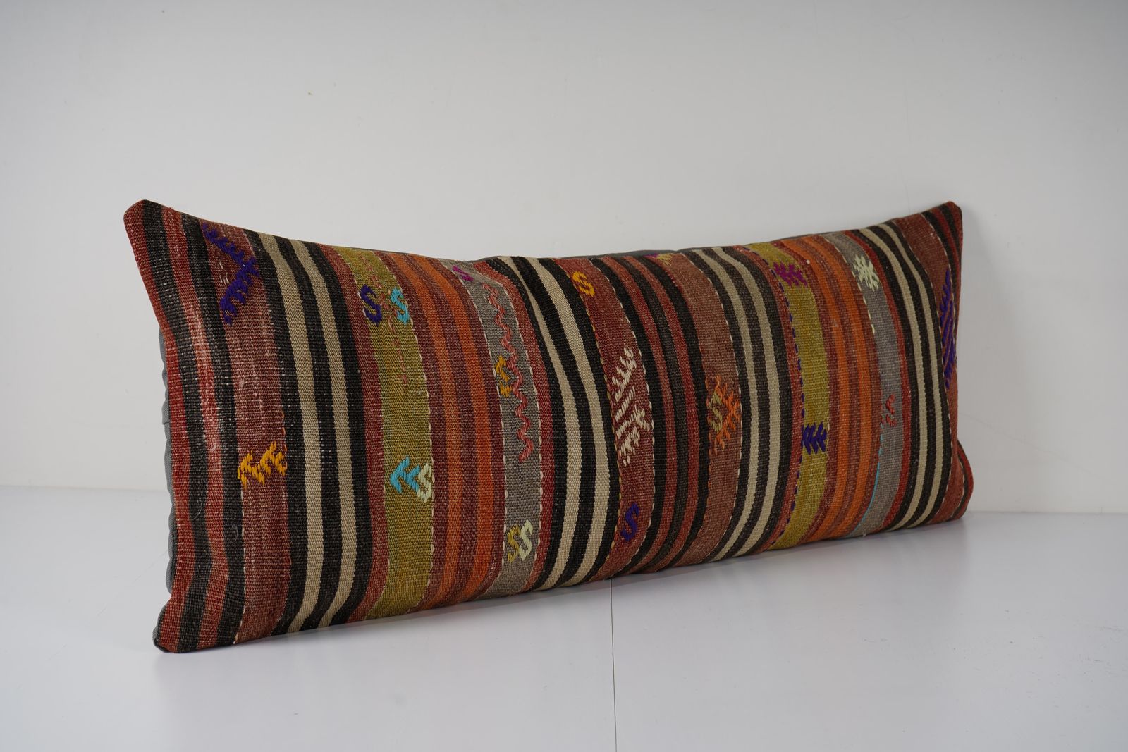 Bohemian Bedding Wool Kilim Pillow Cover Handmade Hippie Bed Pillow, Anatolian King Pillow, Shams Long Pillows For Bed photo for sale