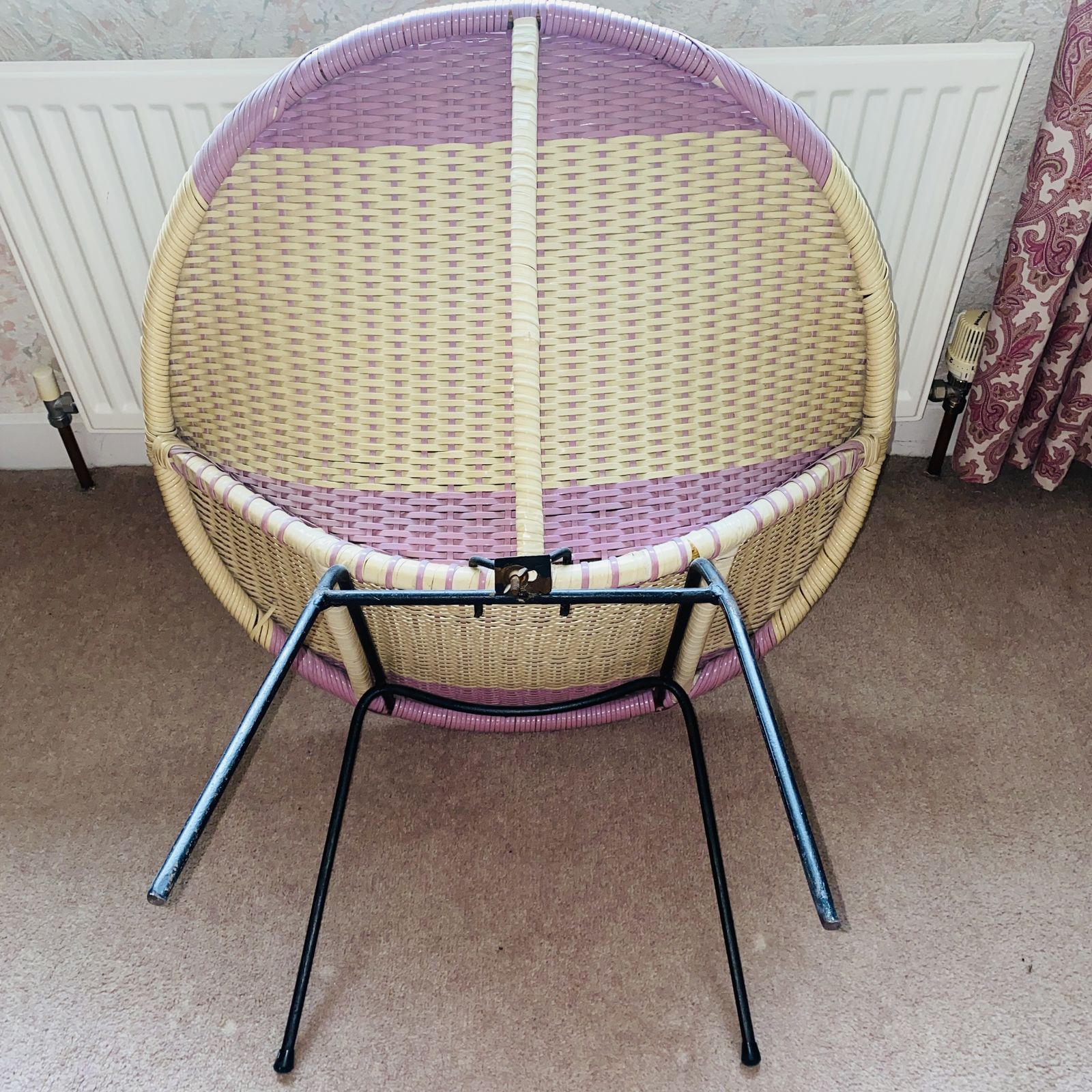 1950's Rattan Woven Two Tone Cocktail Chair In The Style Of Dirk Van Sliedregt   Lilac & Lemon photo furniture