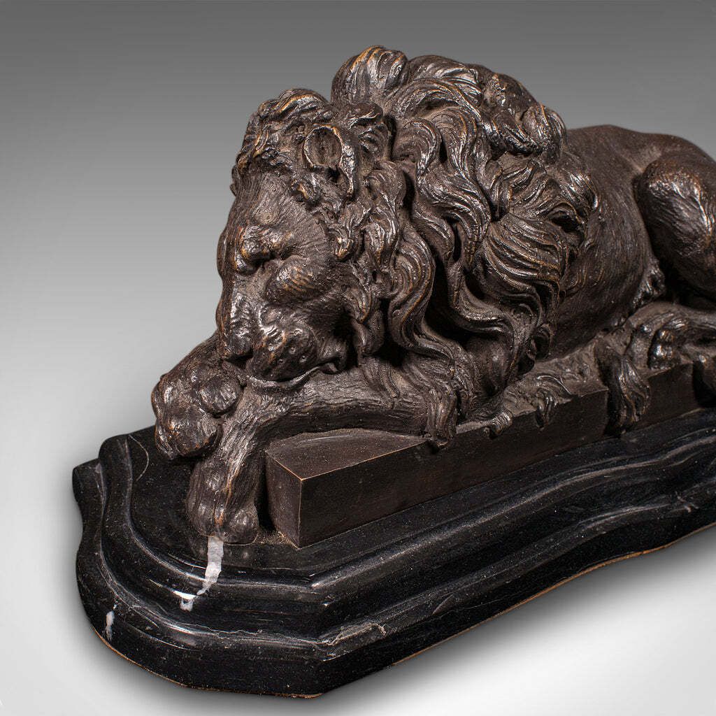 Vintage Recumbent Lion French Bronze Marble After Canova Mid 20th Century photo buy