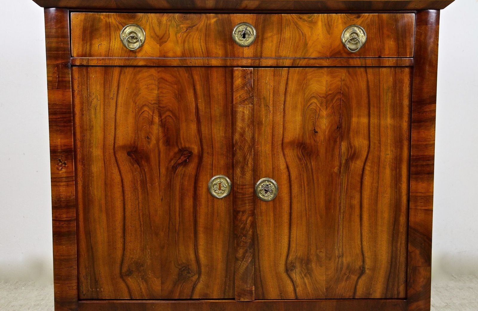 Furniture 19th Century Biedermeier Nutwood Commode/ Trumeau/ Half Cabinet, At Circa 1830 photo