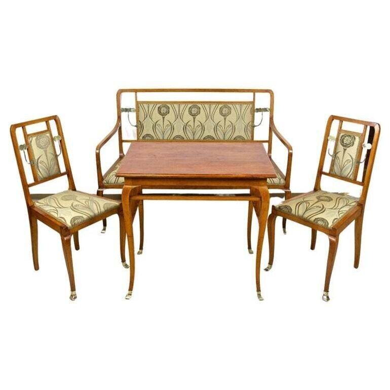 20th Century Art Nouveau Salon Suite With Brass Elements, Austria Ca. 1910