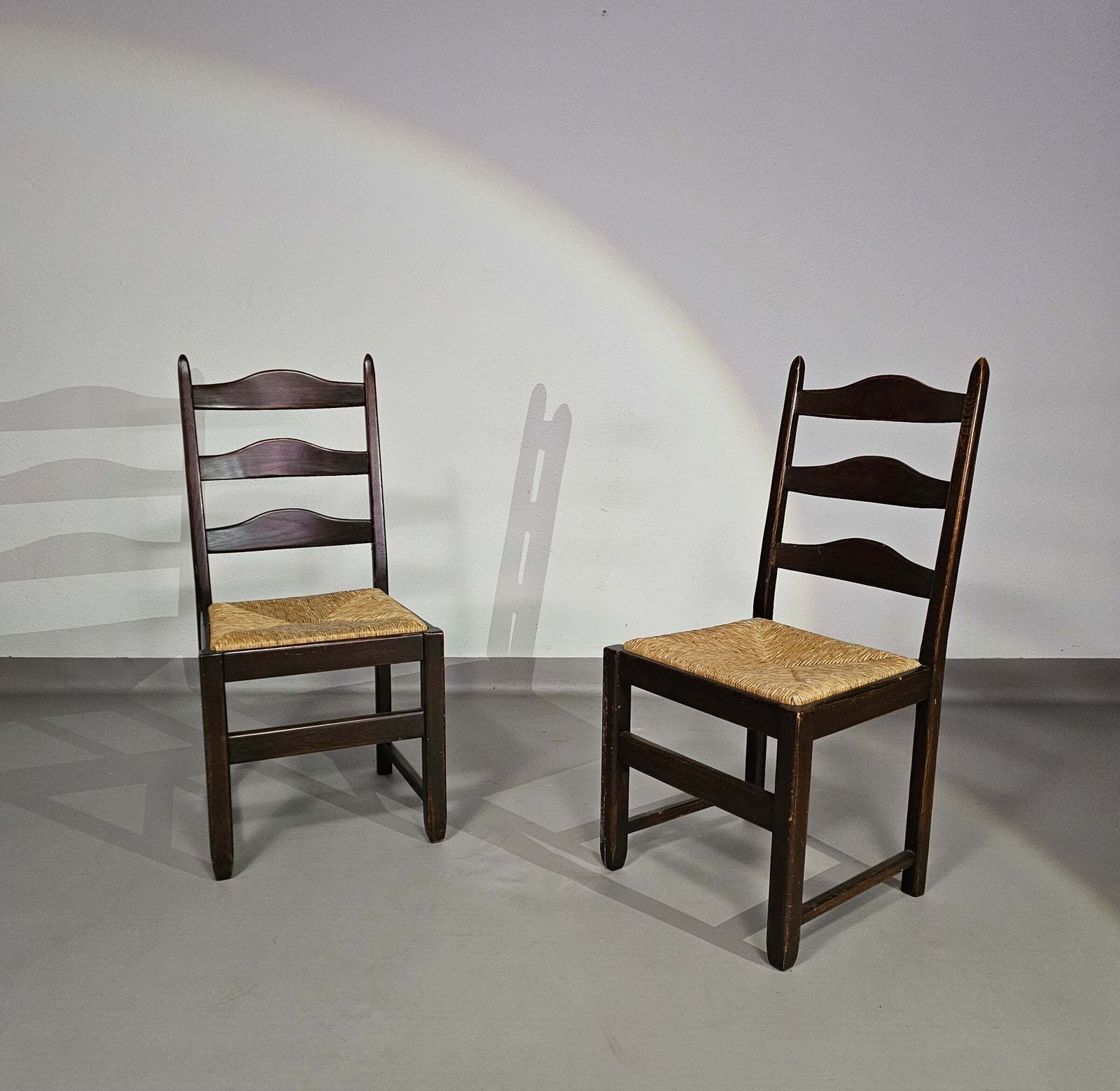 Set Of 2 Oak , Rustic, Farmhouse, Ladderback Dining Chairs With Rush Seats photo furniture
