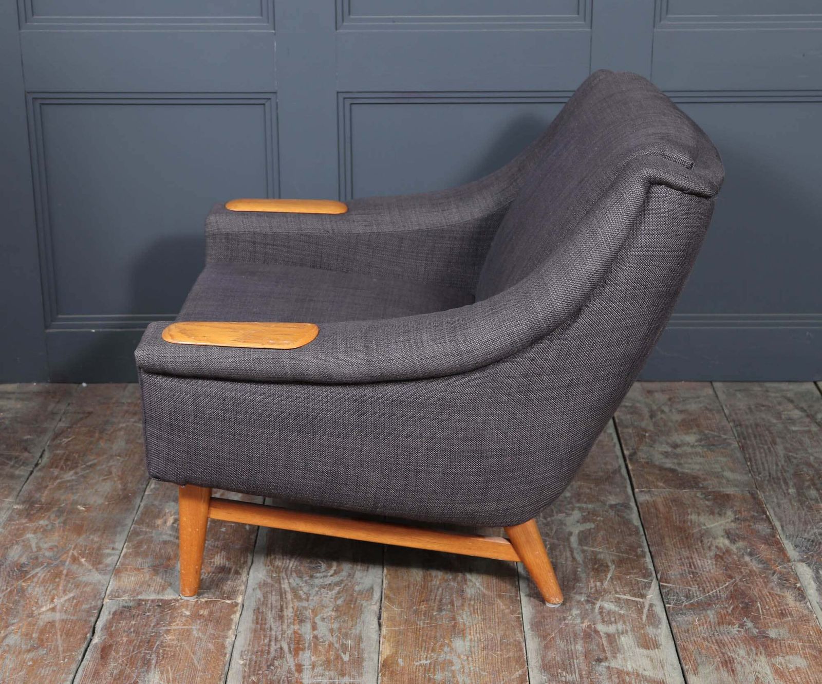 Mid Century Modern Danish Armchair With Oak Arm Rests, C. 1960s photo vintage