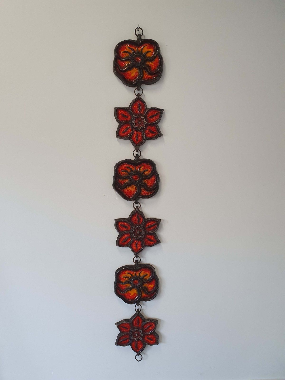 photo for sale Wall Plaque By Jan Van Erp Ceramic Glaze Flowers Dutch Pottery Vintage 60's 70's