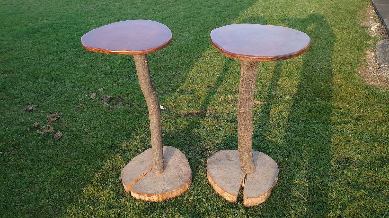 Two Handmade Wooden Bar Tables   1.2m Tall   Good To Very Good Condition   Unique Find!