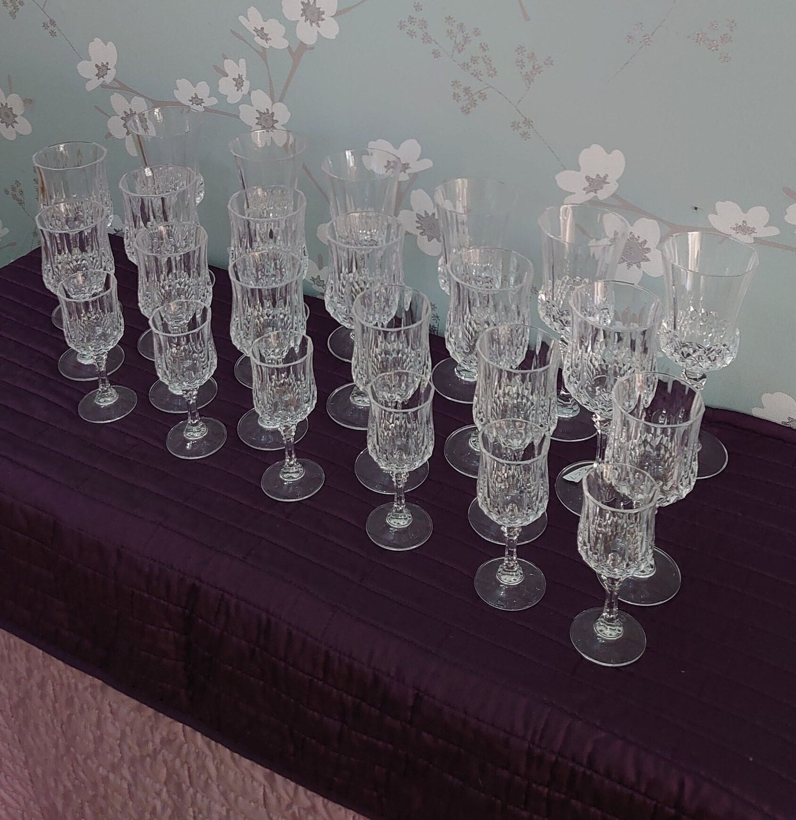 24 Piece Cut Red And White Wine, Port And Sherry Glass Set   Very Good To Excellent Condition   Unique Find! photo furniture