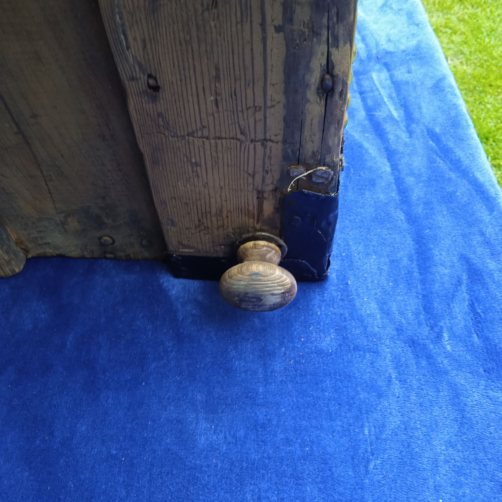 photo for sale Antique Oak And Pine Metal Bound Brass Studded Dome Trunk.