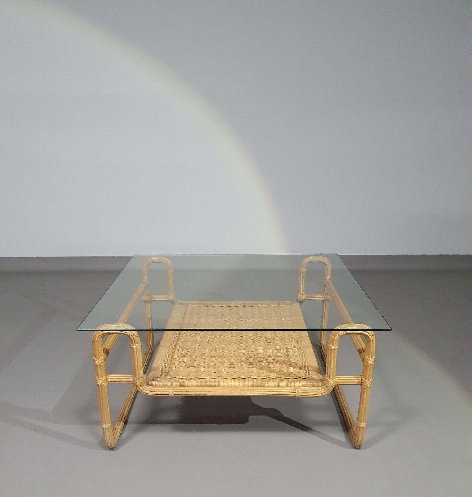 Mid Century Coffee Table. Iron Frame / Pencil Reed / Split Reed / Rattan 75 X 75 X 40 Cm photo buy