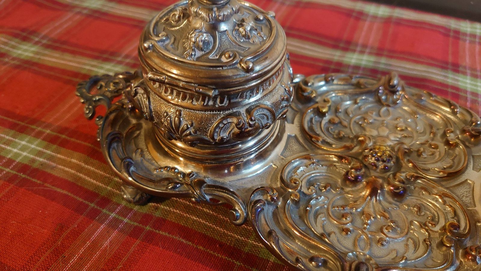 photo for sale Twin Victorian Pot Plated Inkstand   Very Heavy And Sturdy   Complete With Original Glass Liners