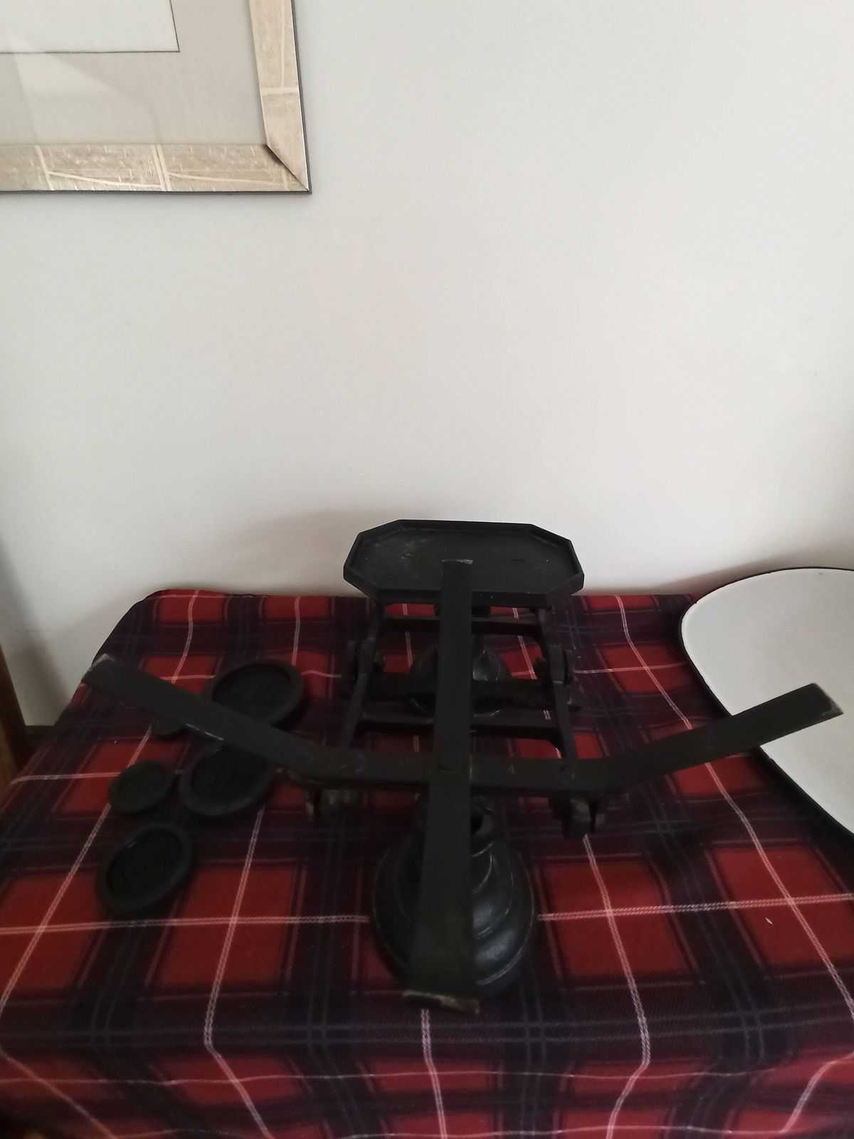 photo furniture Black Kitchen Scales. With Weights. Good Overall Condition.
