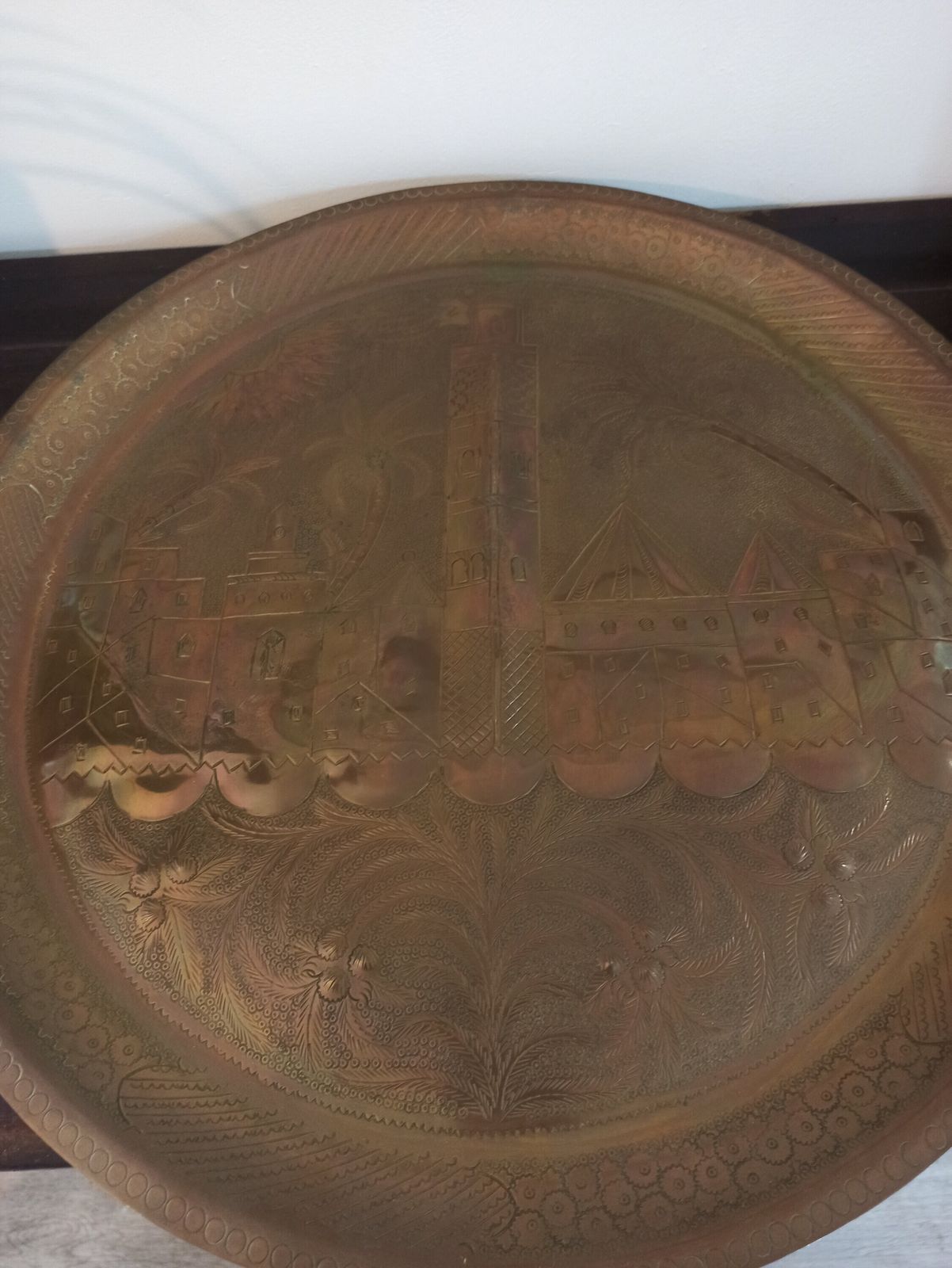 Antique Brass Egyptian Wall Plate. Very Good Condition. 49.5cm Diameter photo buy
