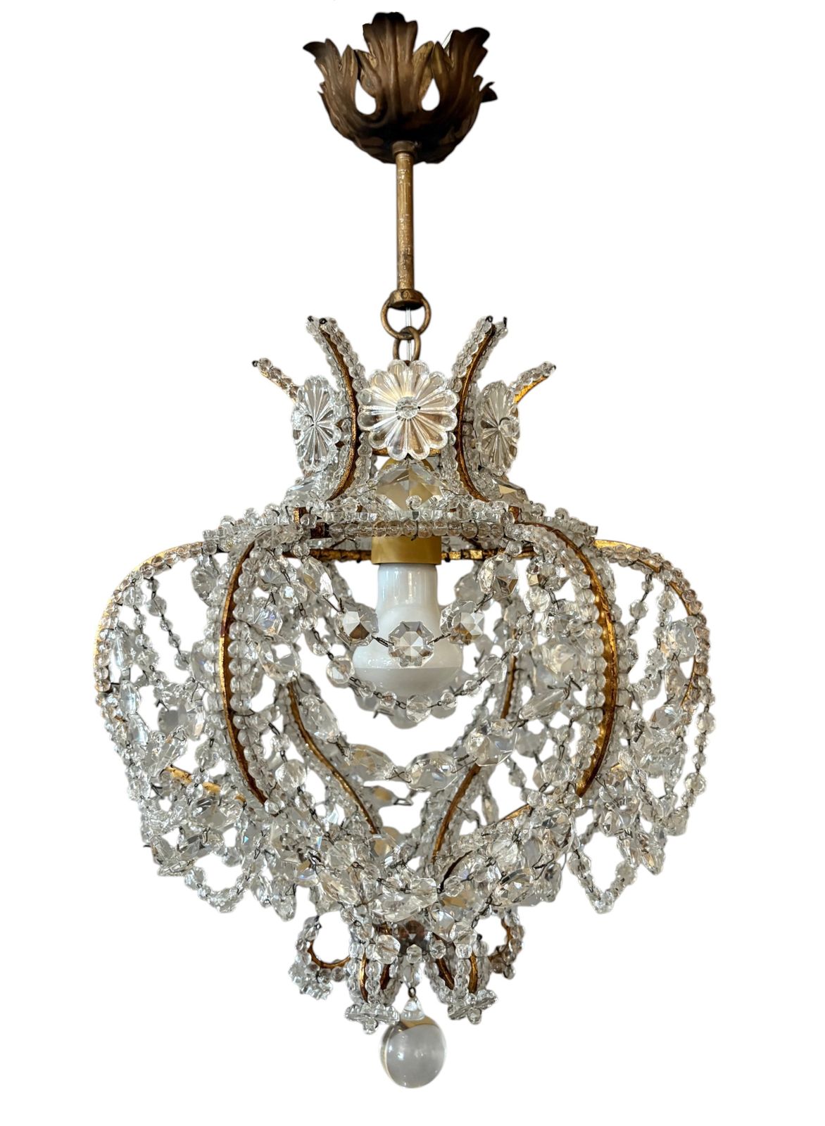 Set Of 4 Italian Florentine "Birdcage" Crystal Chandeliers