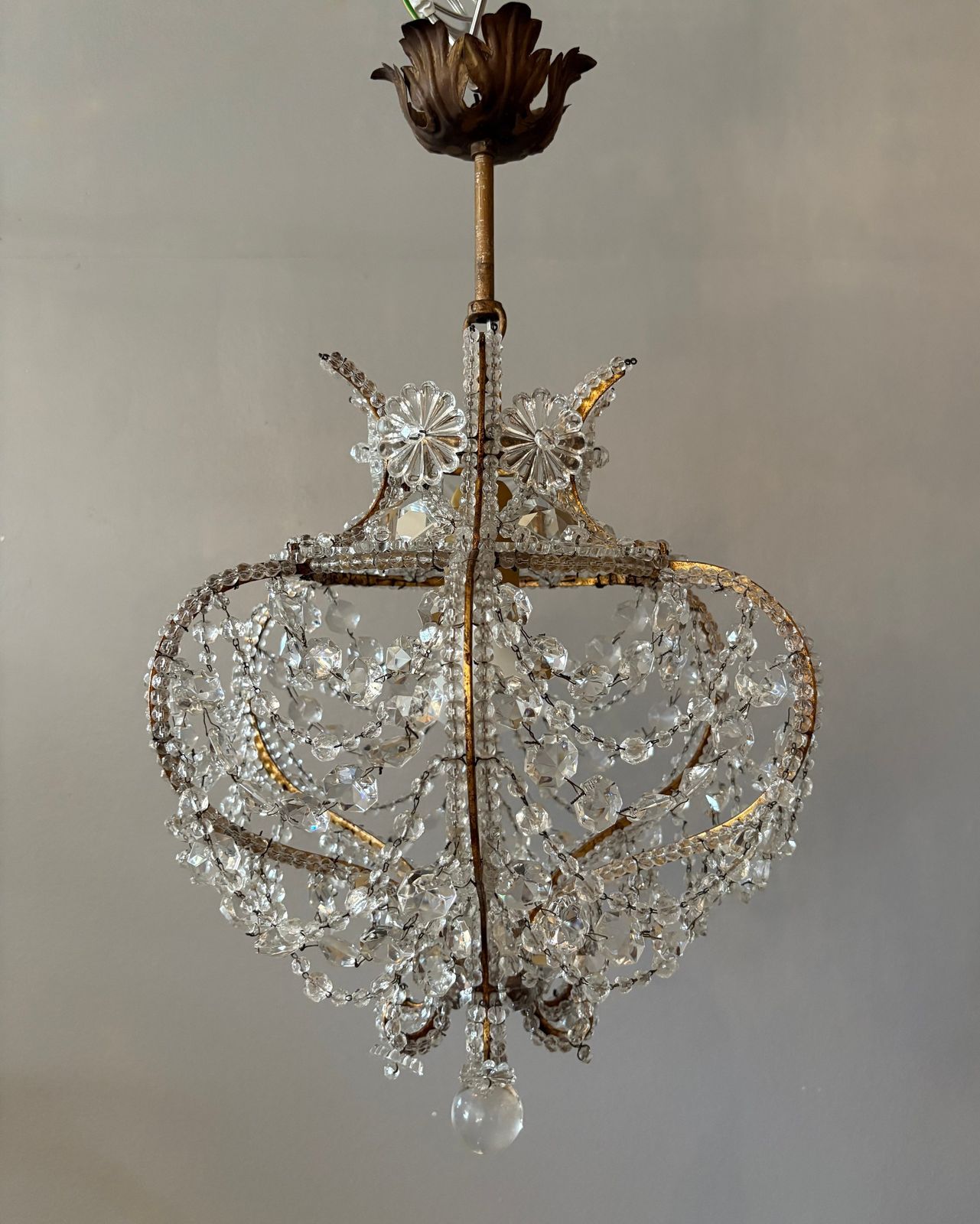 Set Of 4 Italian Florentine "Birdcage" Crystal Chandeliers photo Lighting