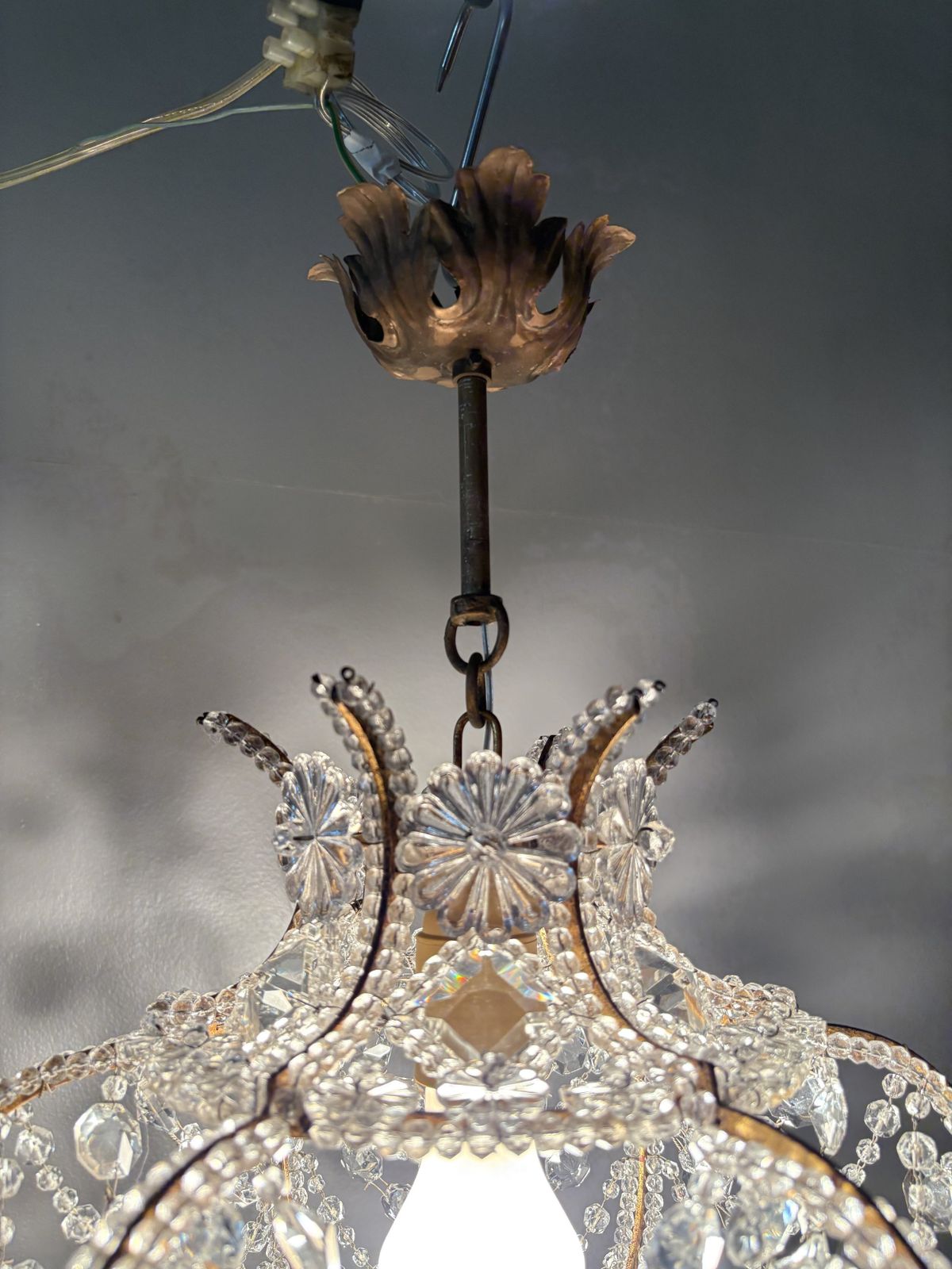 Set Of 4 Italian Florentine "Birdcage" Crystal Chandeliers photo vintage