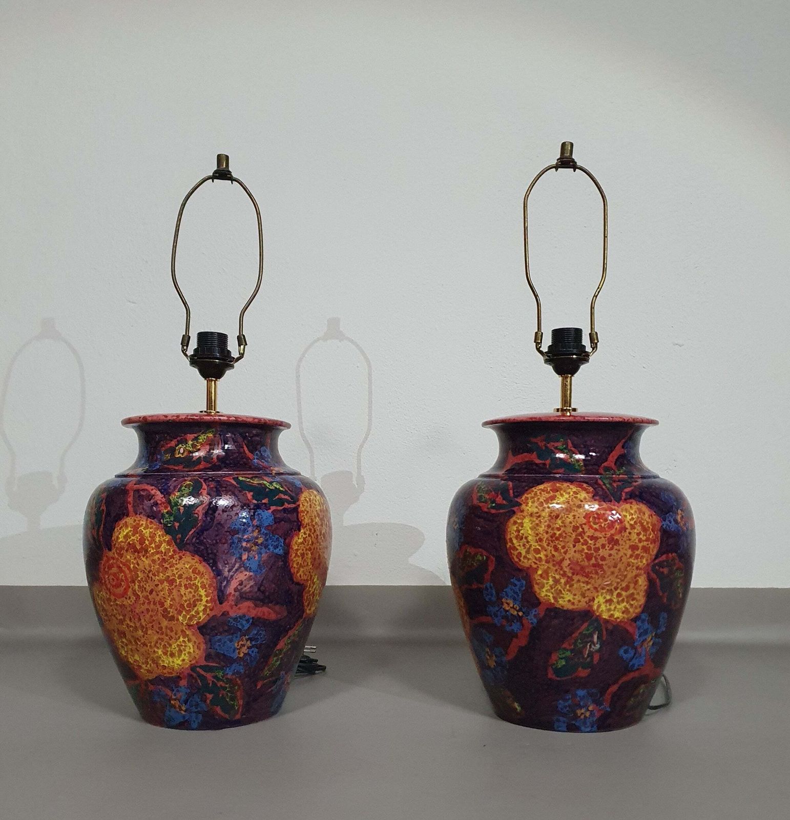 Hand   Turned Ceramic / Glazed Vase Lamp Holders 70s ( Most Likely French ) photo for sale