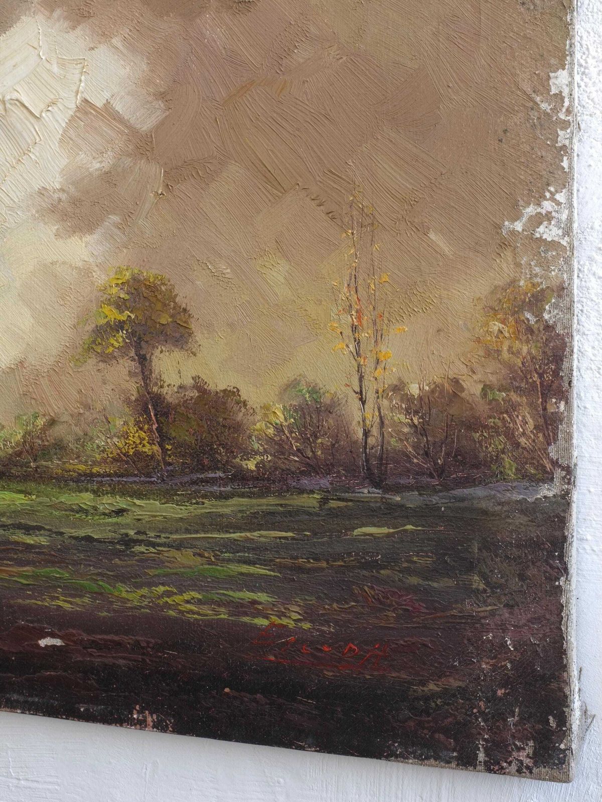 Landscape Oil Painting On Canvas | 1950s photo vinterior