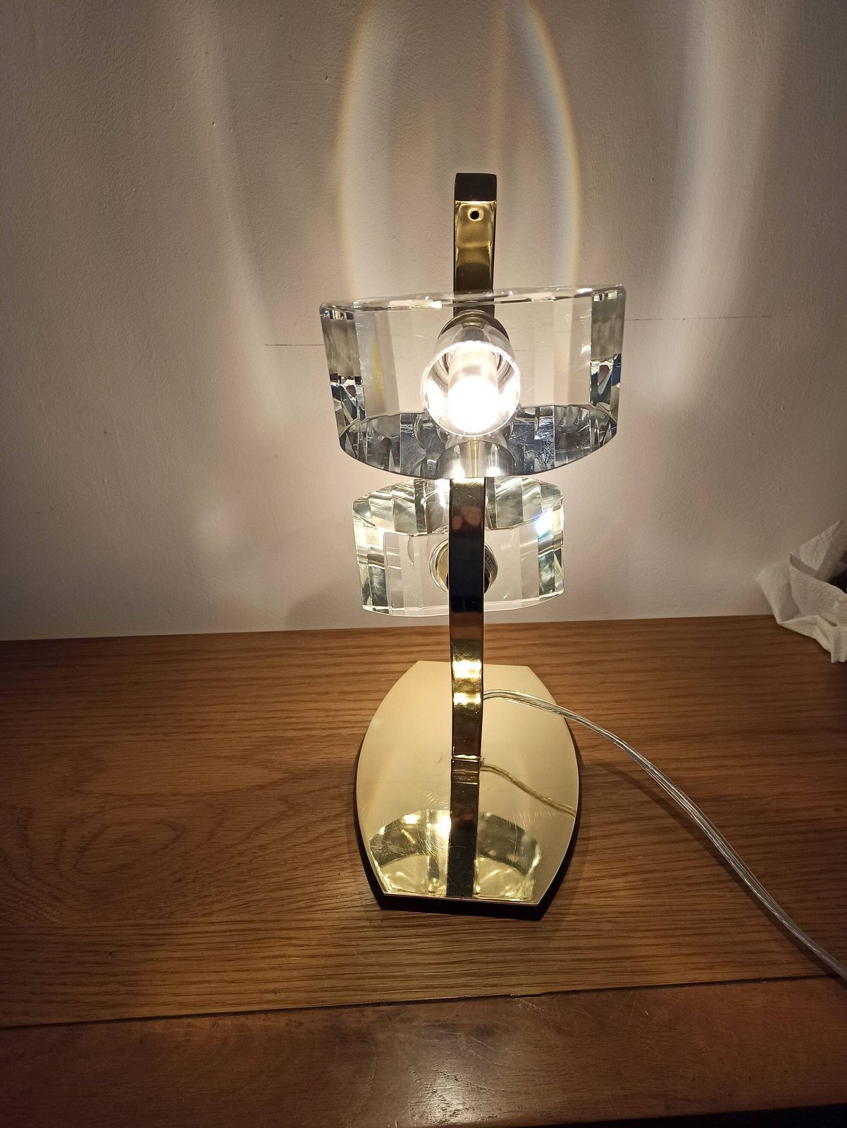 Alfa Polished Brass Table Lamp With K9 Crystal Shades. 2 X G9s photo for sale