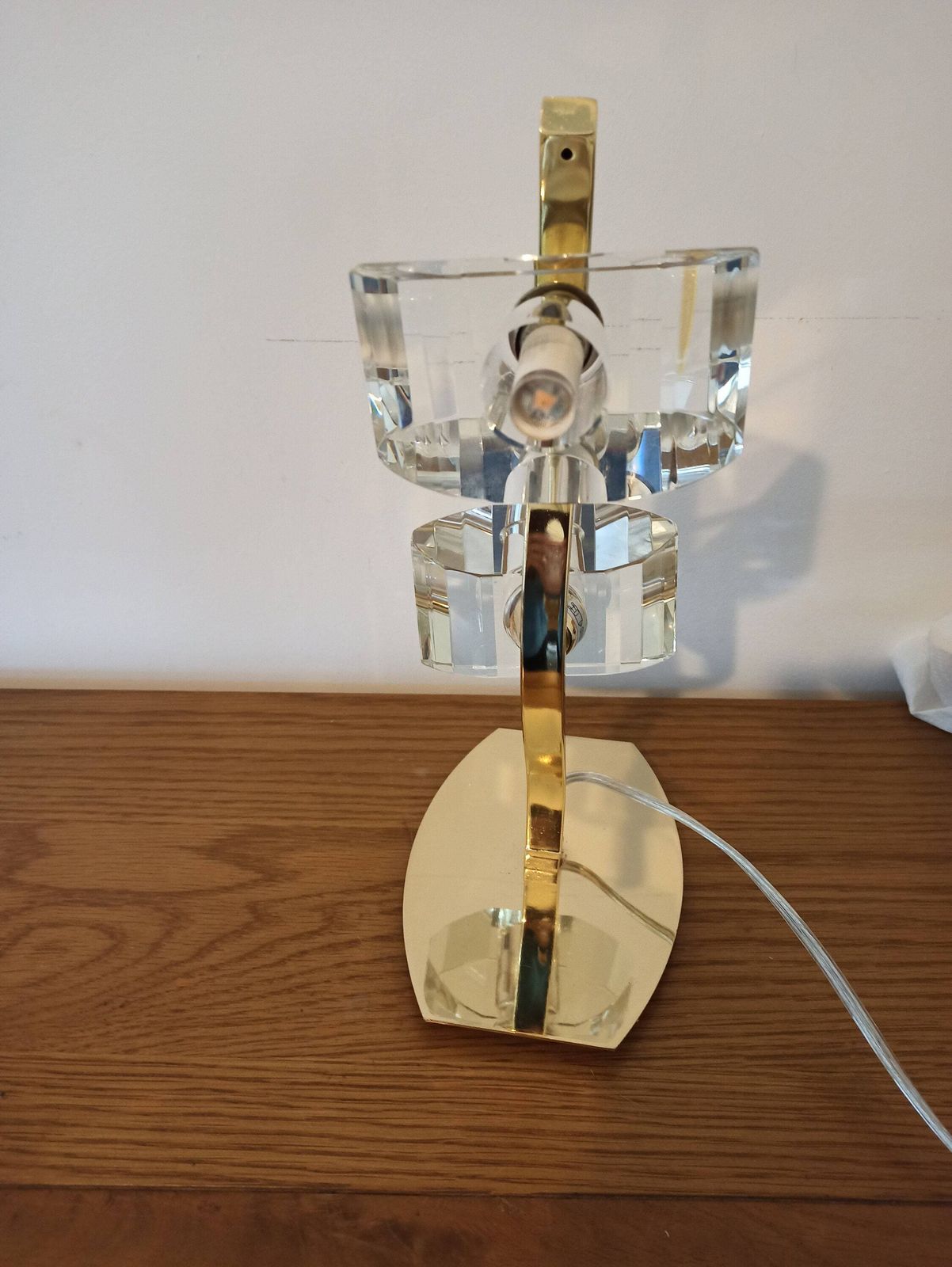 Alfa Polished Brass Table Lamp With K9 Crystal Shades. 2 X G9s photo vintage