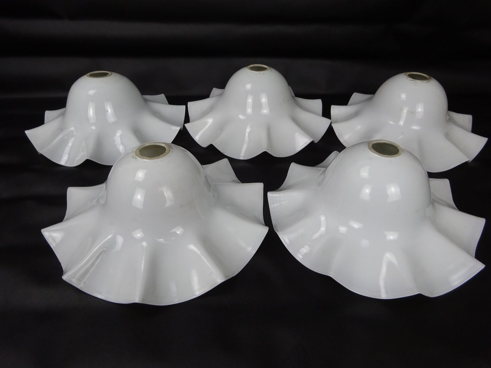 Set Of Five 1920s 'Maids Mop Cap' Light Shades (As Found)