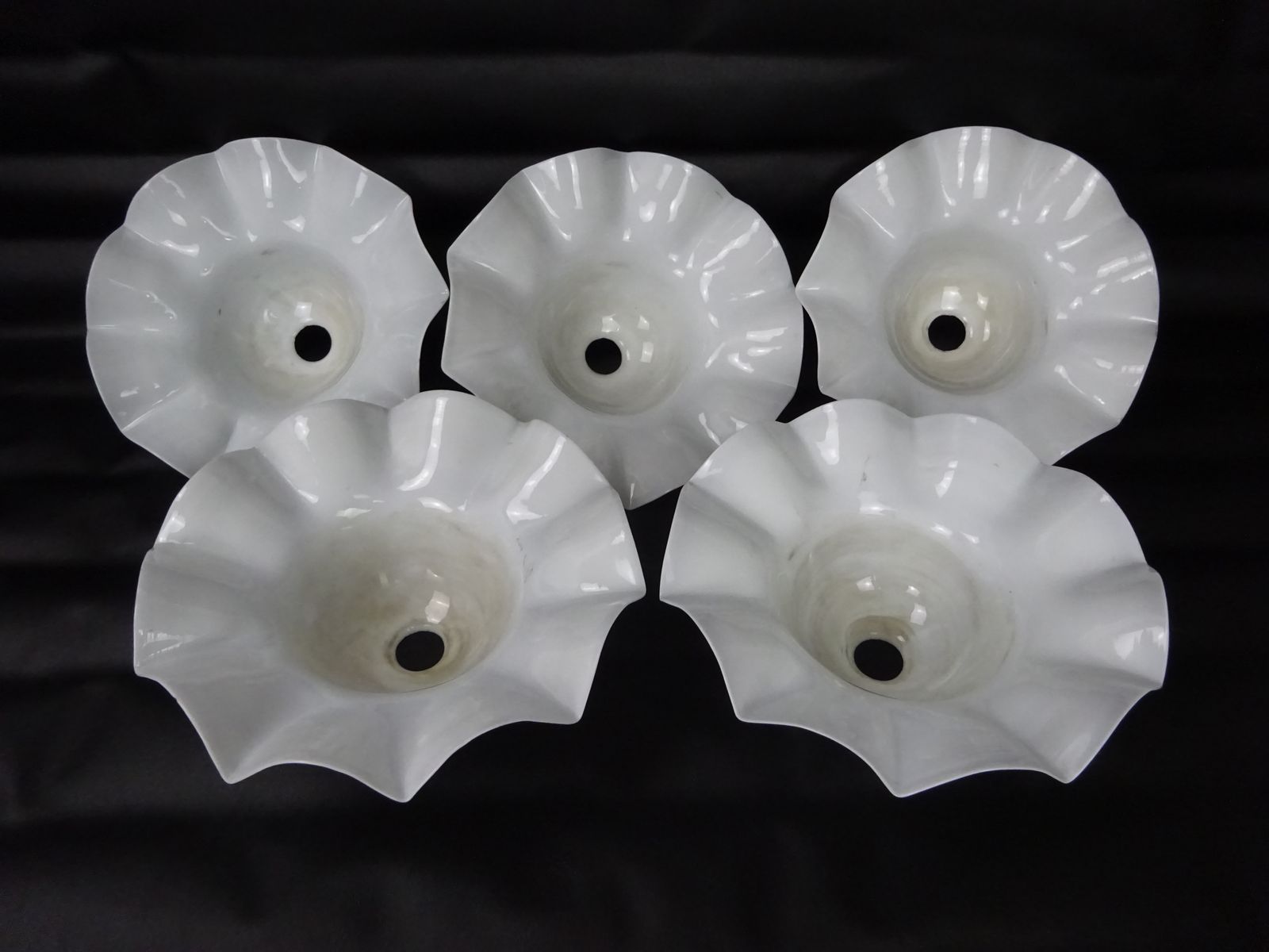 Set Of Five 1920s 'Maids Mop Cap' Light Shades (As Found) photo vinterior