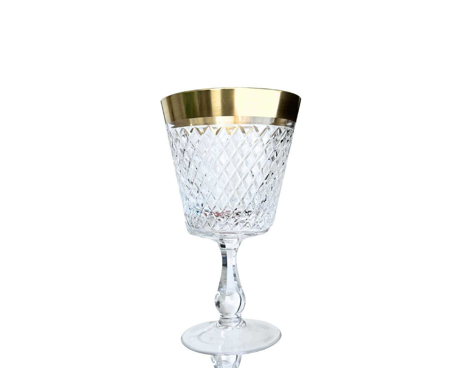 Kristallen Wijnglazen | 6 Stuks | 24k Gouden Rand | Diamantgeslepen | Rheinkristall | (1955–1964) photo for sale