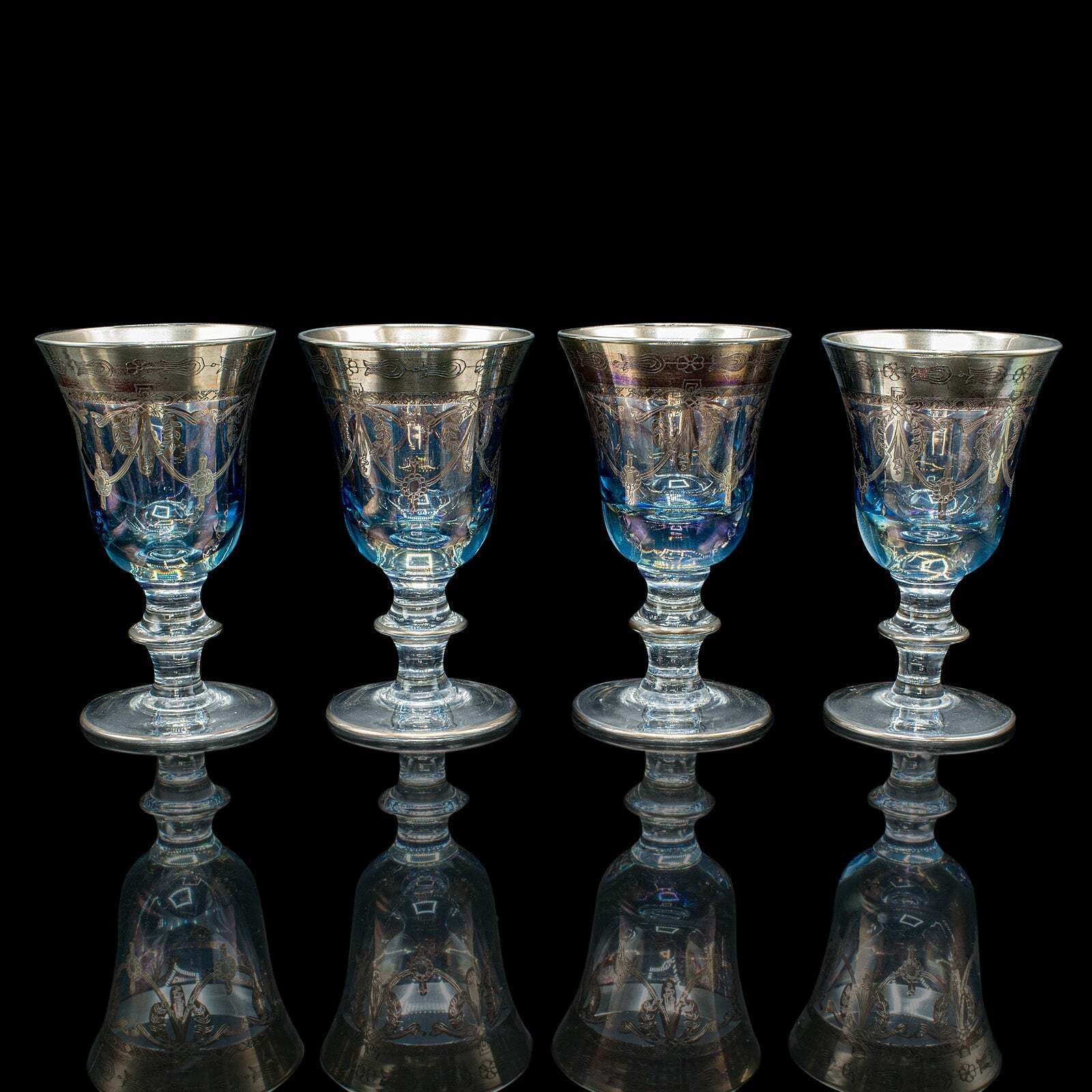 Set Of 8 Vintage Wine Goblets, Italian, Handmade Art Glass, Aperitif, Liqueur photo for sale