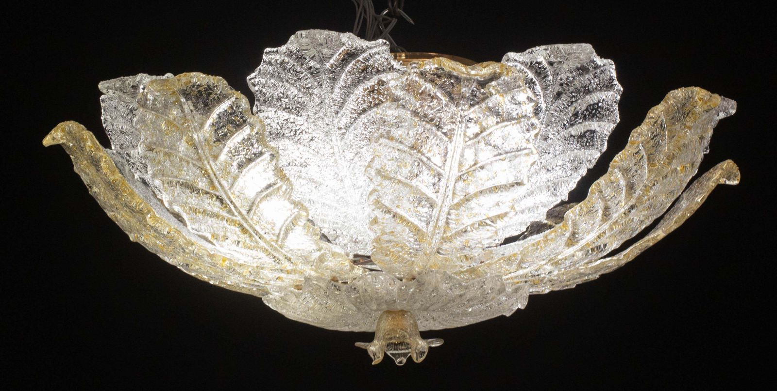 Murano Glass Gold And Transparent Leaves Chandelier Or Flush Mount, 1970s photo for sale