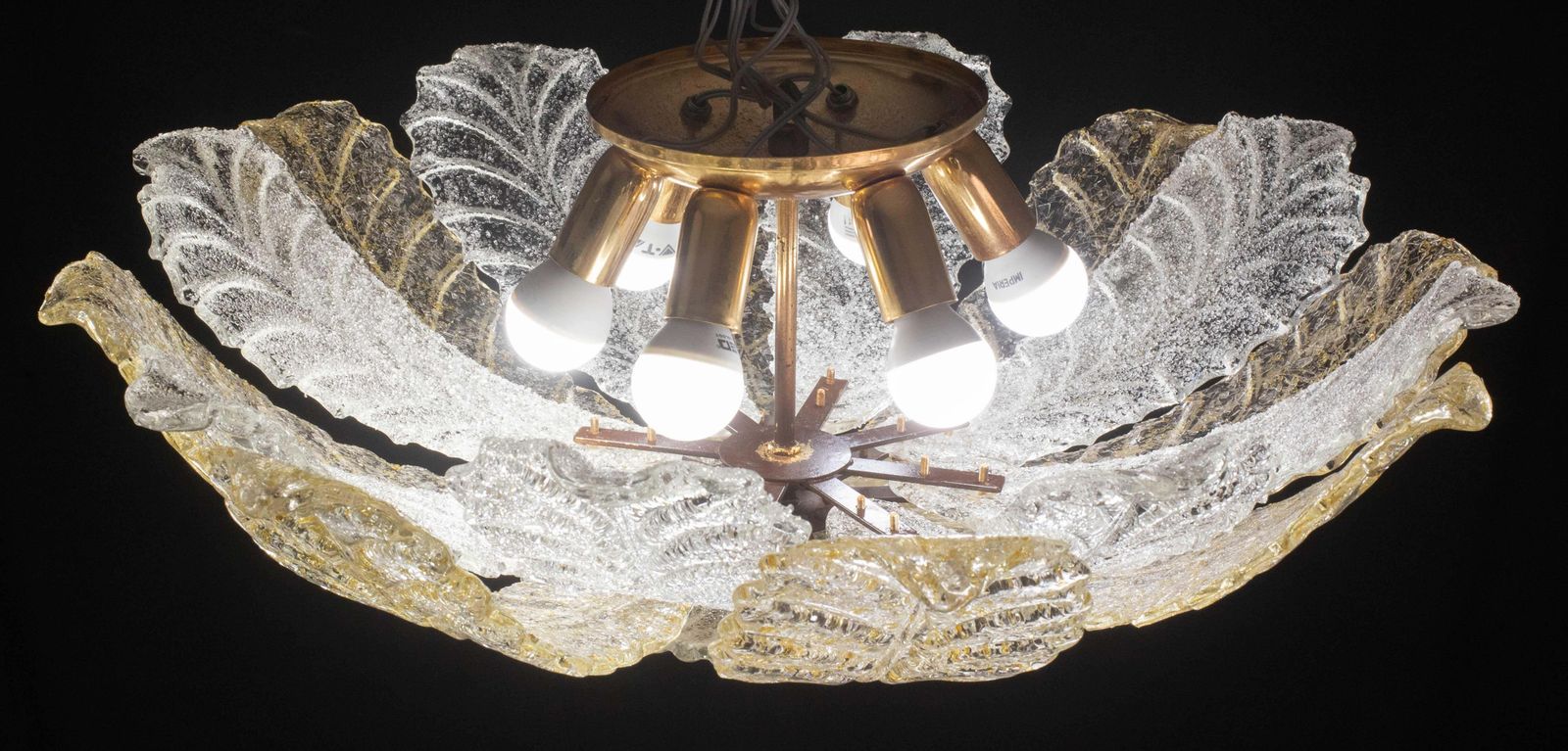 Murano Glass Gold And Transparent Leaves Chandelier Or Flush Mount, 1970s photo buy