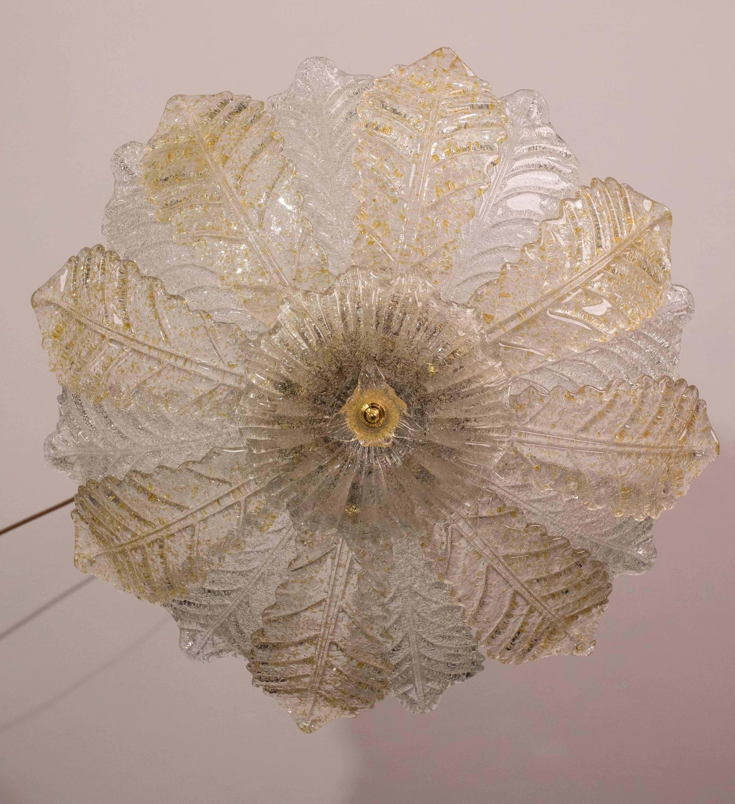 Murano Glass Gold And Transparent Leaves Chandelier Or Flush Mount, 1970s photo vintage