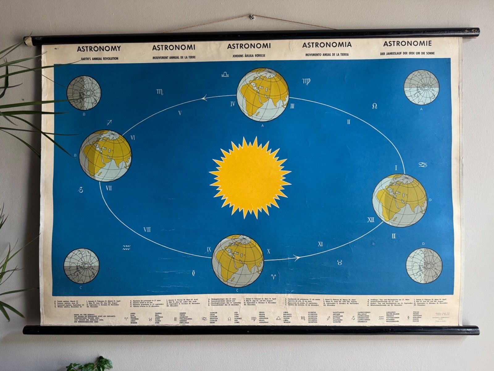 Vintage School Chart Earths Annual Revolution  Educational Wall Chart Astronomy photo furniture