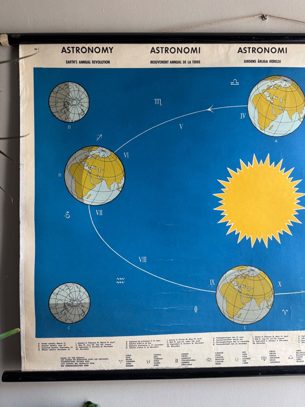 Vintage School Chart Earths Annual Revolution  Educational Wall Chart Astronomy photo for sale